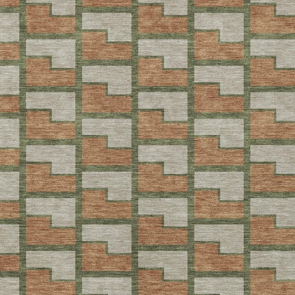 HomeRoots 10' X 14' Copper Beige & Olive Green Geometric Washable Rug for Indoor/Outdoor High-Traffic Use 691139