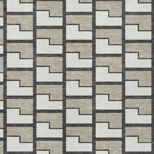 HomeRoots 5' Geometric Ivory and Charcoal Washable Area Rug – Stylish, Durable, Indoor/Outdoor Essential! 691141
