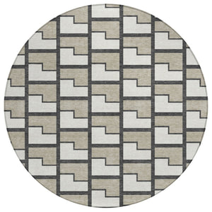 HomeRoots 8' Modern Geometric Ivory and Charcoal Round Area Rug – Washable, Durable for Indoor & Outdoor Use 691142