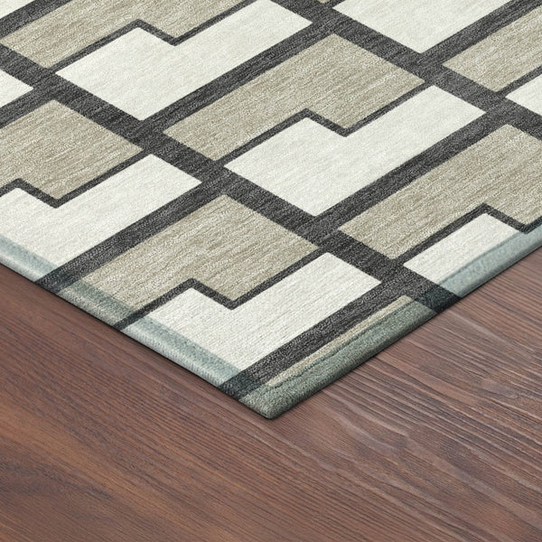 HomeRoots 8' Modern Geometric Ivory and Charcoal Round Area Rug – Washable, Durable for Indoor & Outdoor Use 691142