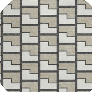 HomeRoots 8' Modern Geometric Ivory and Charcoal Round Area Rug – Washable, Durable for Indoor & Outdoor Use 691142