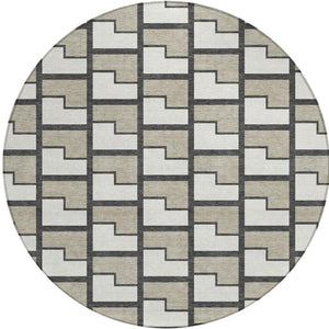 HomeRoots 8' Modern Geometric Ivory and Charcoal Round Area Rug – Washable, Durable for Indoor & Outdoor Use 691142