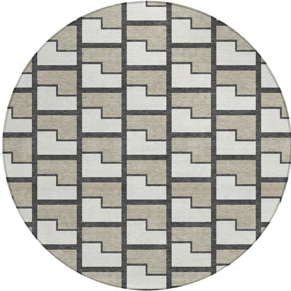 HomeRoots 8' Modern Geometric Ivory and Charcoal Round Area Rug – Washable, Durable for Indoor & Outdoor Use 691142