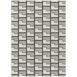 HomeRoots 8' X 10' Ivory Geometric Area Rug - Washable, Durable, Stylish for Indoor & Outdoor Spaces 691143