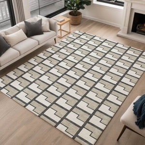 HomeRoots 8' X 10' Ivory Geometric Area Rug - Washable, Durable, Stylish for Indoor & Outdoor Spaces 691143