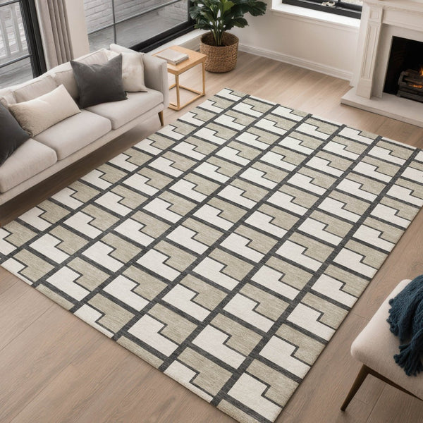 HomeRoots 8' X 10' Ivory Geometric Area Rug - Washable, Durable, Stylish for Indoor & Outdoor Spaces 691143