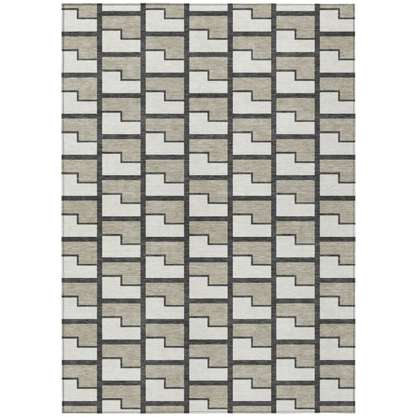HomeRoots 9' X 12' Ivory Charcoal Geometric Area Rug - Stylish, Washable, Durable for Indoor & Outdoor Use 691144
