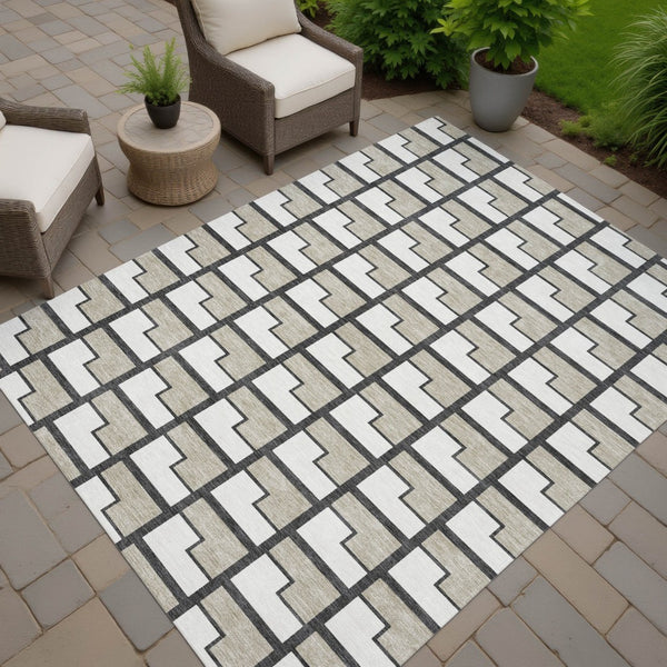 HomeRoots 9' X 12' Ivory Charcoal Geometric Area Rug - Stylish, Washable, Durable for Indoor & Outdoor Use 691144