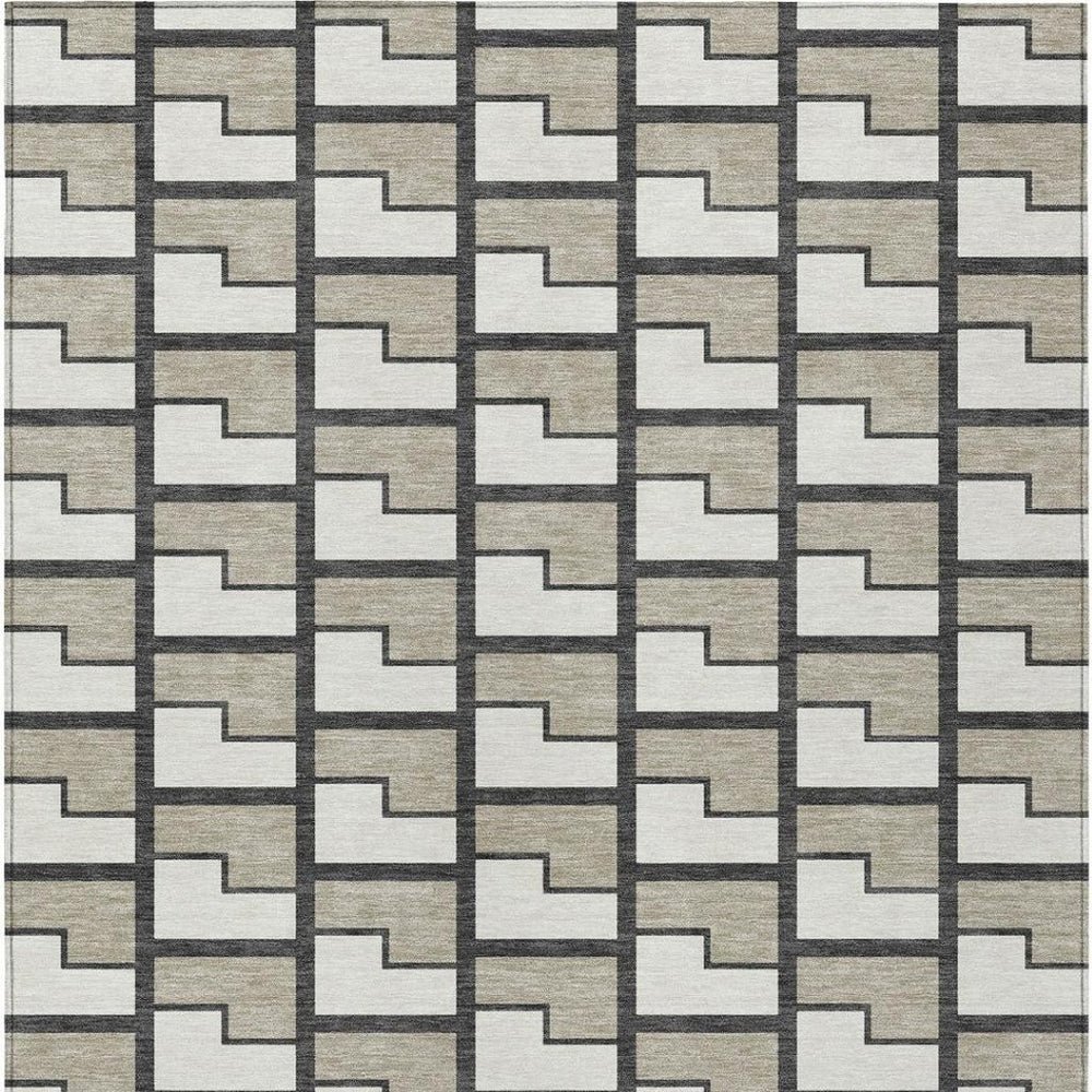 HomeRoots 10' Stylish Ivory and Charcoal Geometric Area Rug – Washable, Durable for Indoor & Outdoor Use 691145