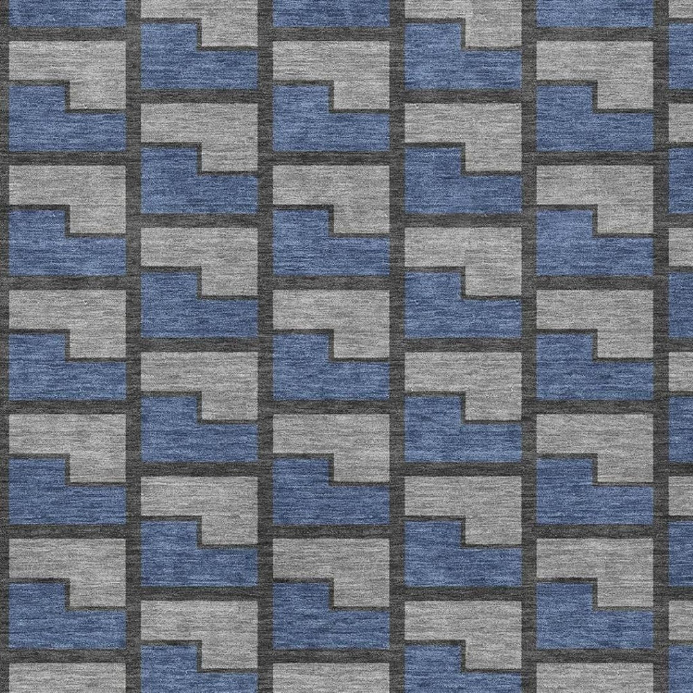 HomeRoots 5' Geometric Navy Blue Gray Charcoal Area Rug - Durable, Washable Indoor Outdoor Design for Any Space 691147