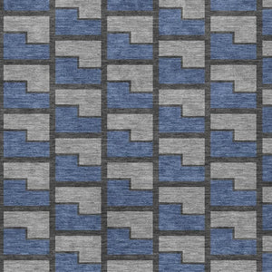 HomeRoots 5' Geometric Navy Blue Gray Charcoal Area Rug - Durable, Washable Indoor Outdoor Design for Any Space 691147