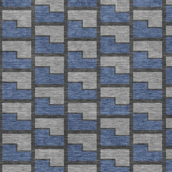 HomeRoots 5' Geometric Navy Blue Gray Charcoal Area Rug - Durable, Washable Indoor Outdoor Design for Any Space 691147
