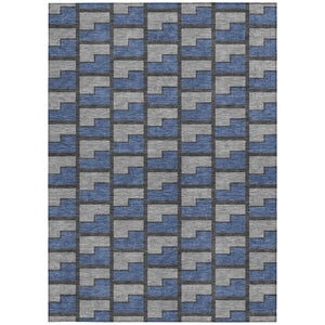 HomeRoots 8' X 10' Contemporary Navy Blue & Gray Geometric Area Rug - Washable, Durable, Stylish for Indoor/Outdoor Use 691149