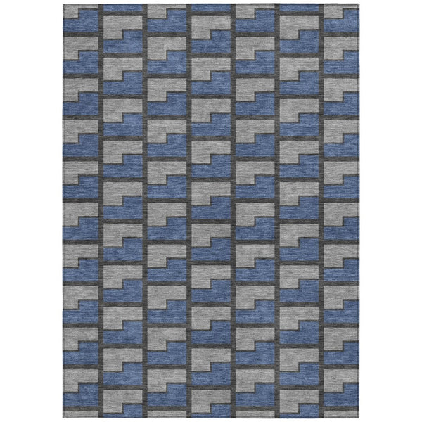 HomeRoots 8' X 10' Contemporary Navy Blue & Gray Geometric Area Rug - Washable, Durable, Stylish for Indoor/Outdoor Use 691149