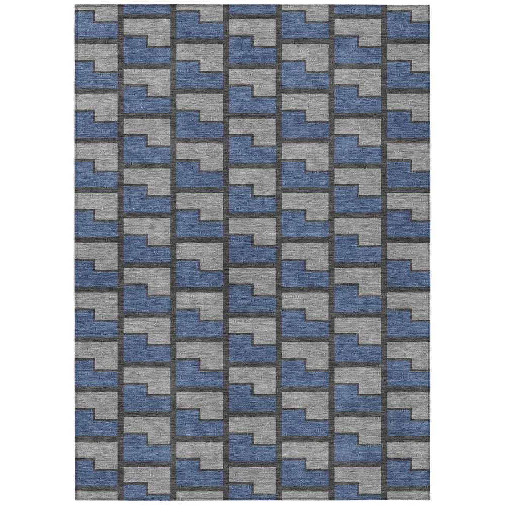 HomeRoots 8' X 10' Contemporary Navy Blue & Gray Geometric Area Rug - Washable, Durable, Stylish for Indoor/Outdoor Use 691149