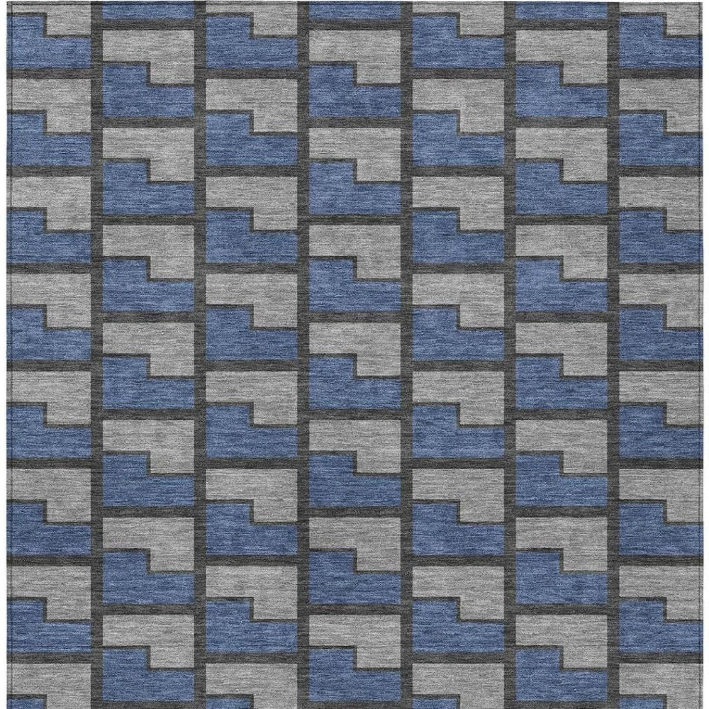 HomeRoots 9' Stylish Navy Blue and Gray Geometric Area Rug – Washable Indoor/Outdoor Mat for High-Traffic Spaces 691150