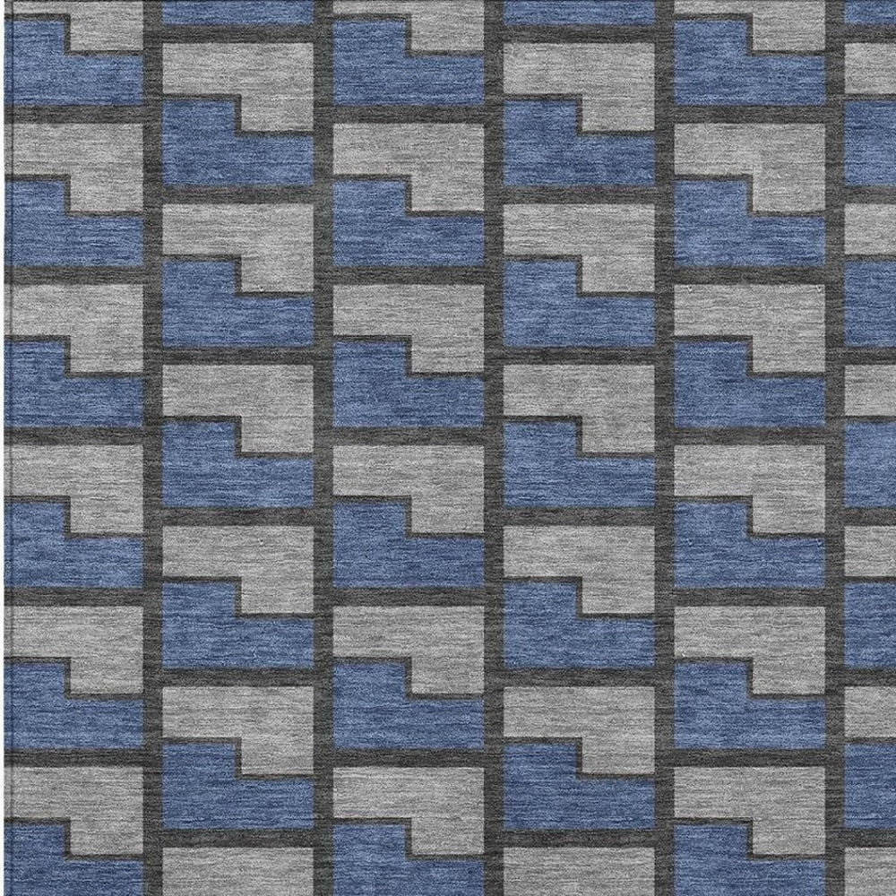 HomeRoots 10' Geometric Washable Area Rug in Navy Blue, Gray & Charcoal – Perfect for Indoor & Outdoor Spaces! 691151