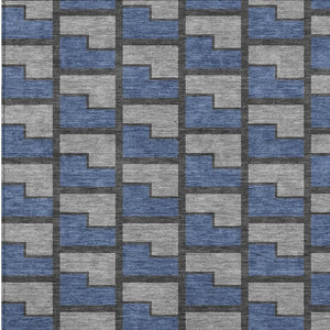 HomeRoots 10' Geometric Washable Area Rug in Navy Blue, Gray & Charcoal – Perfect for Indoor & Outdoor Spaces! 691151