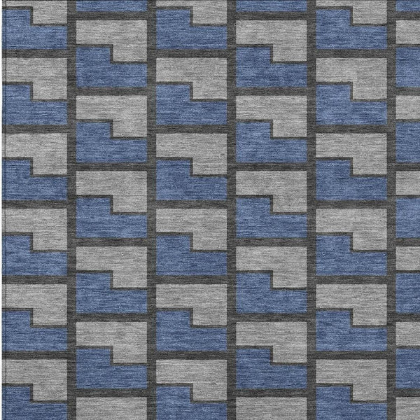 HomeRoots 10' Geometric Washable Area Rug in Navy Blue, Gray & Charcoal – Perfect for Indoor & Outdoor Spaces! 691151