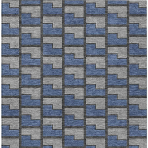 HomeRoots 10' Geometric Washable Area Rug in Navy Blue, Gray & Charcoal – Perfect for Indoor & Outdoor Spaces! 691151