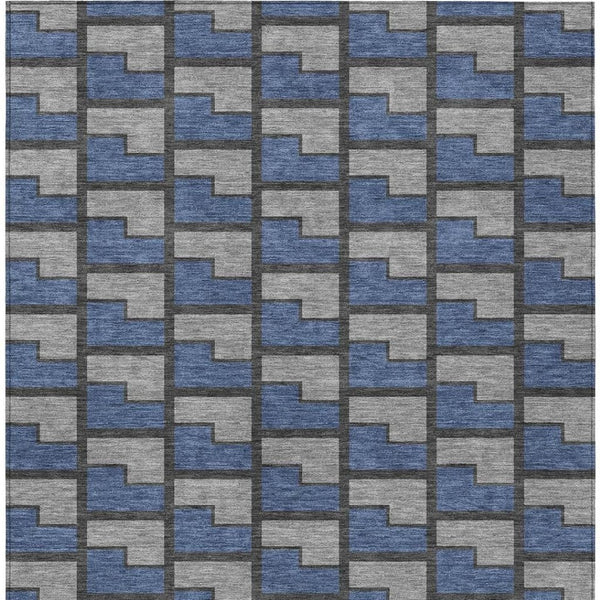 HomeRoots 10' Geometric Washable Area Rug in Navy Blue, Gray & Charcoal – Perfect for Indoor & Outdoor Spaces! 691151