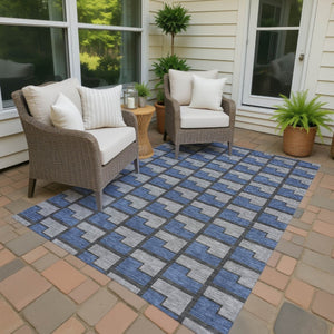 HomeRoots 10' Geometric Washable Area Rug in Navy Blue, Gray & Charcoal – Perfect for Indoor & Outdoor Spaces! 691151