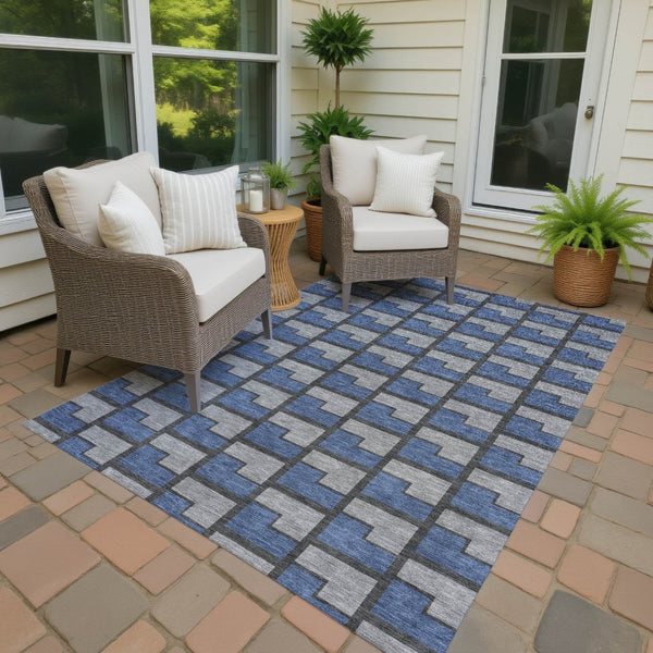 HomeRoots 10' Geometric Washable Area Rug in Navy Blue, Gray & Charcoal – Perfect for Indoor & Outdoor Spaces! 691151