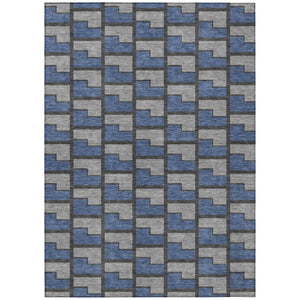 HomeRoots 10' Geometric Washable Area Rug in Navy Blue, Gray & Charcoal – Perfect for Indoor & Outdoor Spaces! 691151