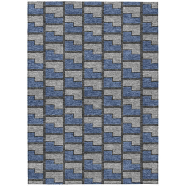 HomeRoots 10' Geometric Washable Area Rug in Navy Blue, Gray & Charcoal – Perfect for Indoor & Outdoor Spaces! 691151