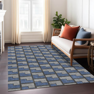 HomeRoots 10' Geometric Washable Area Rug in Navy Blue, Gray & Charcoal – Perfect for Indoor & Outdoor Spaces! 691151