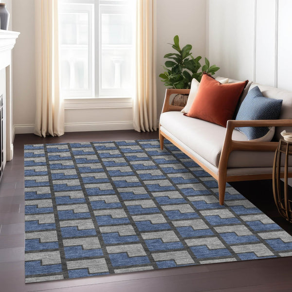 HomeRoots 10' Geometric Washable Area Rug in Navy Blue, Gray & Charcoal – Perfect for Indoor & Outdoor Spaces! 691151