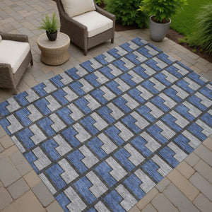 HomeRoots 10' Geometric Washable Area Rug in Navy Blue, Gray & Charcoal – Perfect for Indoor & Outdoor Spaces! 691151