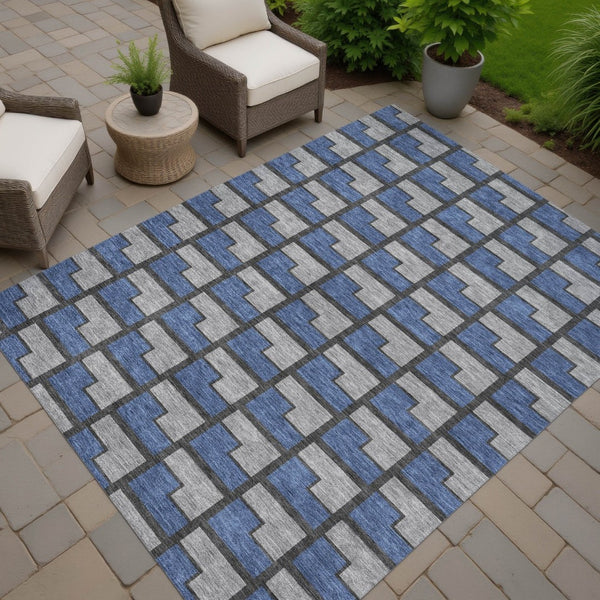 HomeRoots 10' Geometric Washable Area Rug in Navy Blue, Gray & Charcoal – Perfect for Indoor & Outdoor Spaces! 691151