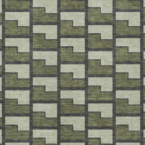 HomeRoots 5' Geometric Washable Area Rug in Olive Green, Beige & Charcoal - Perfect for Indoor & Outdoor Spaces! 691153