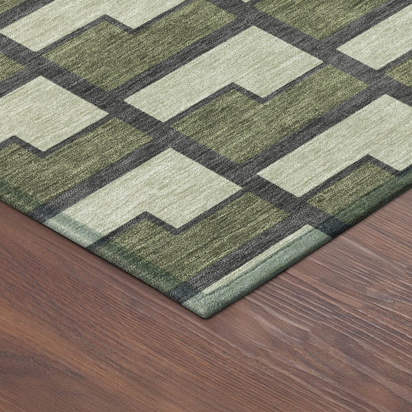 HomeRoots 8' Stylish Olive Green, Beige & Charcoal Round Geometric Washable Area Rug for Indoor & Outdoor Use 691154