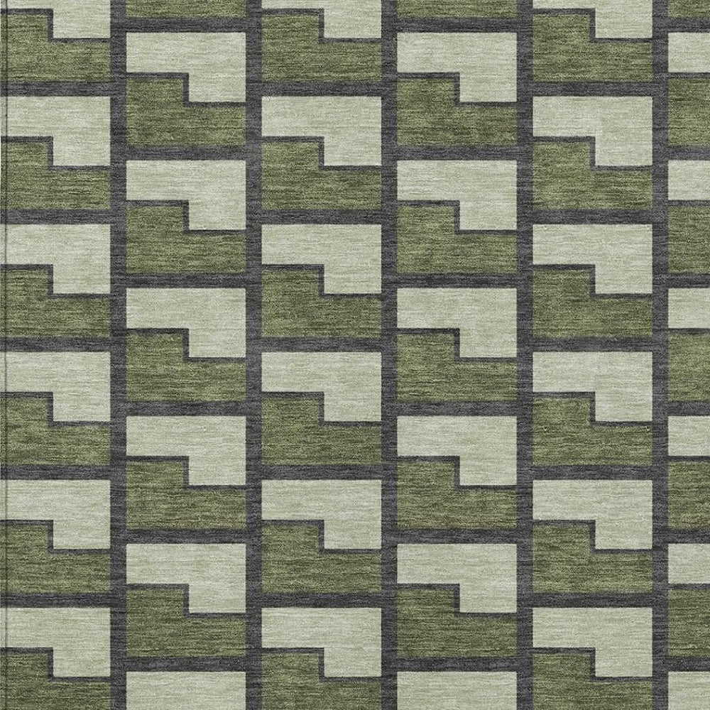 HomeRoots 8' X 10' Olive Green Beige Charcoal Geometric Washable Rug - Indoor/Outdoor, Stylish & Durable! 691155