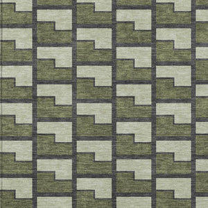 HomeRoots 8' X 10' Olive Green Beige Charcoal Geometric Washable Rug - Indoor/Outdoor, Stylish & Durable! 691155