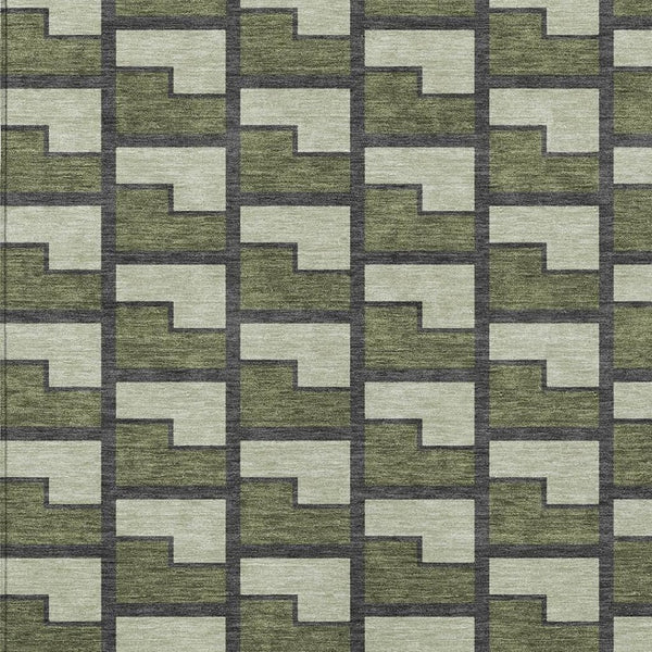 HomeRoots 8' X 10' Olive Green Beige Charcoal Geometric Washable Rug - Indoor/Outdoor, Stylish & Durable! 691155