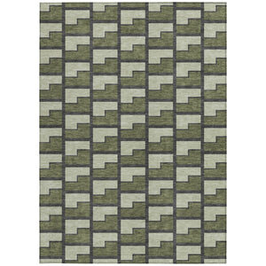 HomeRoots 8' X 10' Olive Green Beige Charcoal Geometric Washable Rug - Indoor/Outdoor, Stylish & Durable! 691155