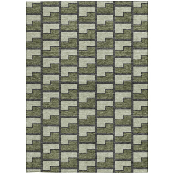 HomeRoots 8' X 10' Olive Green Beige Charcoal Geometric Washable Rug - Indoor/Outdoor, Stylish & Durable! 691155