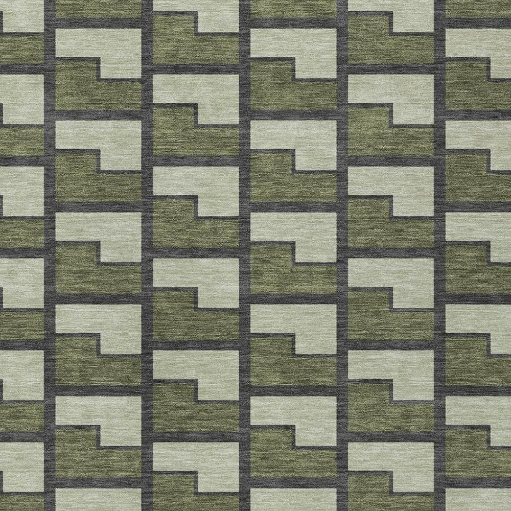 HomeRoots 9' X 12' Stylish Olive Green Geometric Washable Area Rug for Indoor/Outdoor High-Traffic Spaces 691156