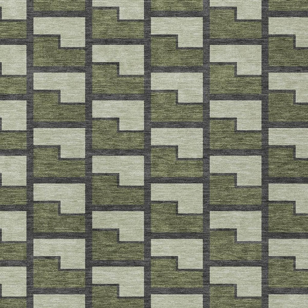 HomeRoots 9' X 12' Stylish Olive Green Geometric Washable Area Rug for Indoor/Outdoor High-Traffic Spaces 691156
