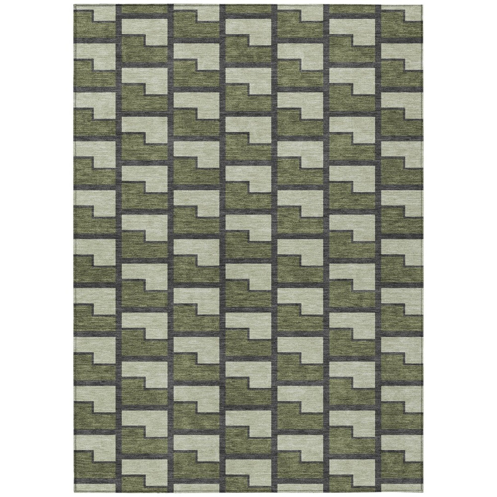 HomeRoots 9' X 12' Stylish Olive Green Geometric Washable Area Rug for Indoor/Outdoor High-Traffic Spaces 691156