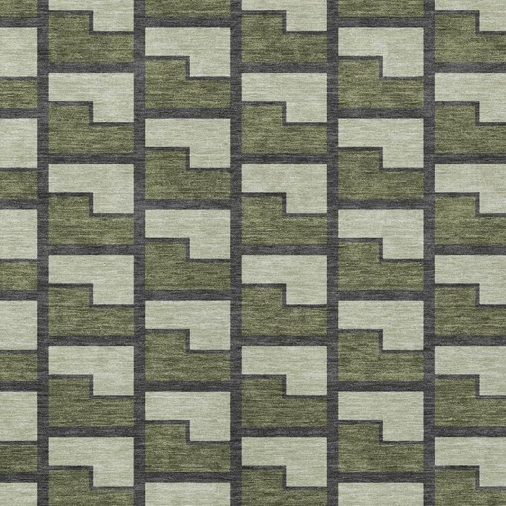 HomeRoots 10' Modern Olive Green, Beige & Charcoal Geometric Area Rug - Washable, Indoor/Outdoor Comfort 691157