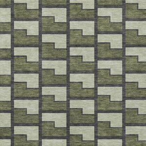 HomeRoots 10' Modern Olive Green, Beige & Charcoal Geometric Area Rug - Washable, Indoor/Outdoor Comfort 691157