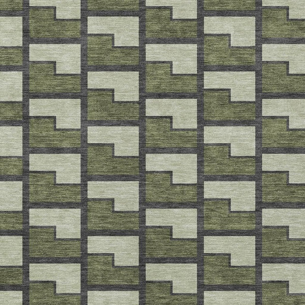 HomeRoots 10' Modern Olive Green, Beige & Charcoal Geometric Area Rug - Washable, Indoor/Outdoor Comfort 691157