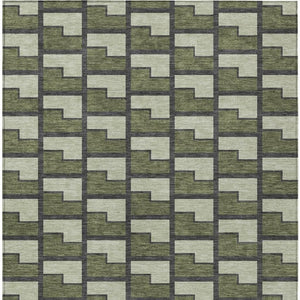 HomeRoots 10' Modern Olive Green, Beige & Charcoal Geometric Area Rug - Washable, Indoor/Outdoor Comfort 691157