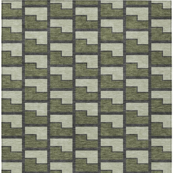 HomeRoots 10' Modern Olive Green, Beige & Charcoal Geometric Area Rug - Washable, Indoor/Outdoor Comfort 691157