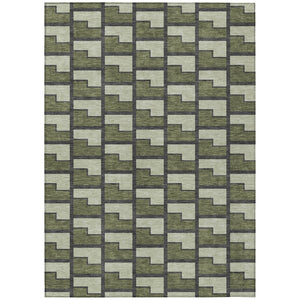 HomeRoots 10' Modern Olive Green, Beige & Charcoal Geometric Area Rug - Washable, Indoor/Outdoor Comfort 691157