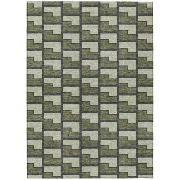 HomeRoots 10' Modern Olive Green, Beige & Charcoal Geometric Area Rug - Washable, Indoor/Outdoor Comfort 691157